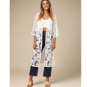 Amber Skies White Tropical Lace Kimono Duster